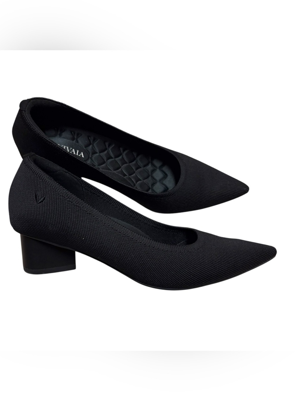 Vivaia Womens Tracy Pro Heels Size 7.5EU 38.5 Black Knit Pointed Toe Chunky Pump